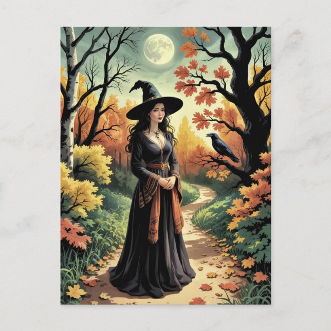Trendy Spooky Halloween Witch Forest crowl         Postcard (Front)