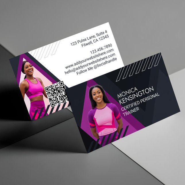 Trendy Sporty Professional Fitness Trainer Photo Business Card (Trendy Sporty Professional Fitness Trainer Photo Business Card)