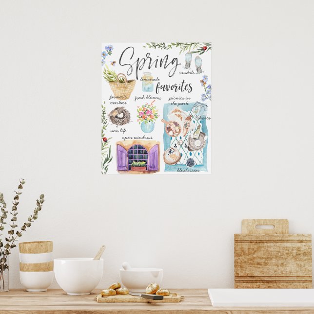 Trendy Spring Favourites | Watercolor Illustration Poster (Kitchen)