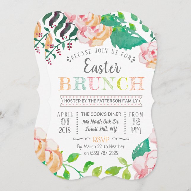 Trendy Spring Floral Easter Brunch Invitation (Front/Back)