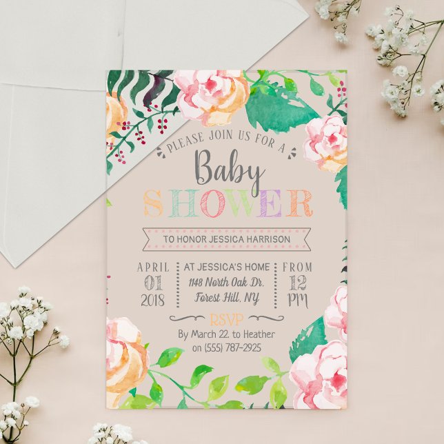 Trendy Spring Floral Typography Baby Shower Acrylic Invitations (Creator Uploaded)