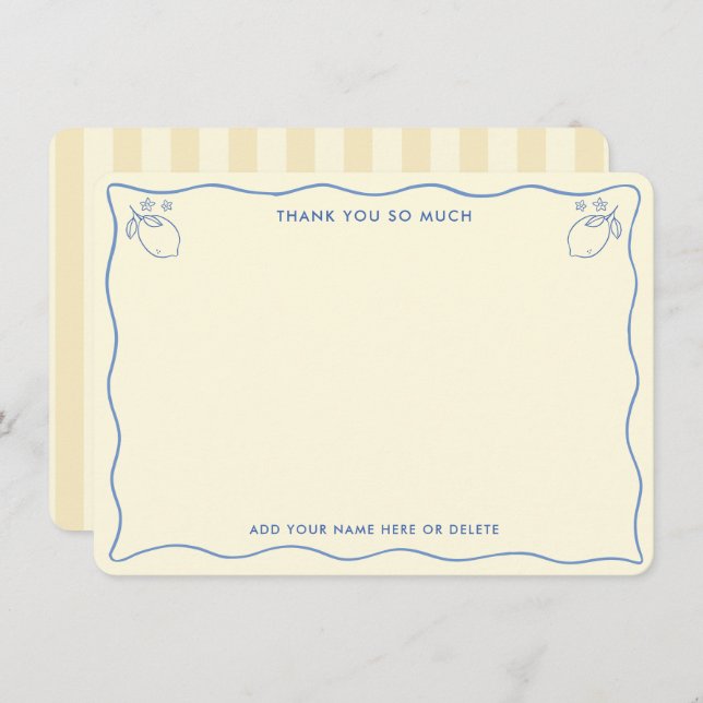 Trendy Squiggle Border Lemon Doodles Bridal Shower Thank You Card (Front/Back)
