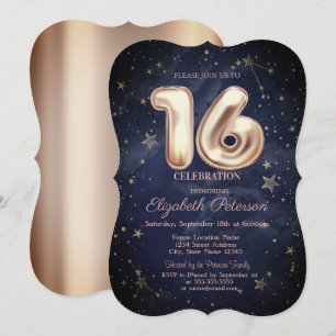 Trendy Stars Navy Blue  Sweet 16  Invitation