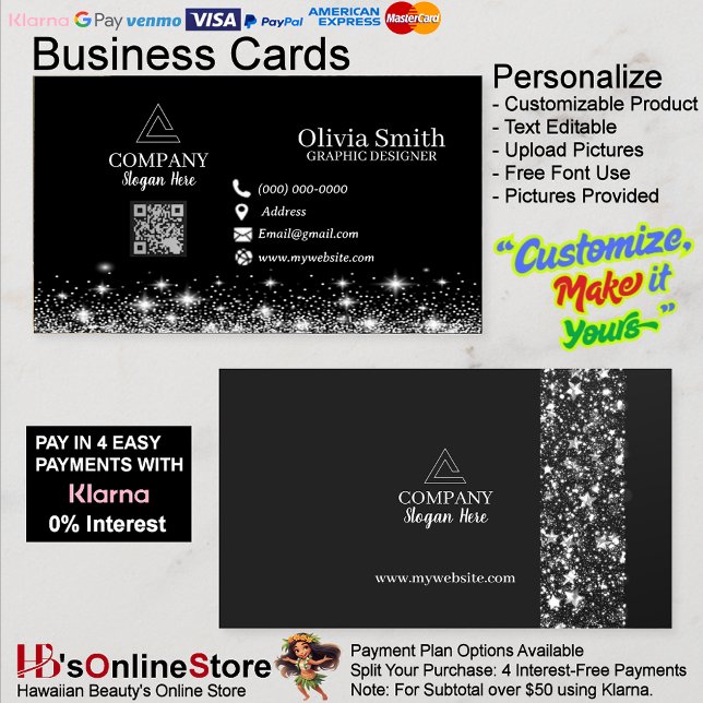 Trendy Stars & Sparkles QR Code Black Networking Business Card (Trendy Stars & Sparkles QR Code Black Networking Business Cards.
)