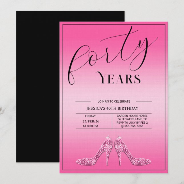 Trendy Stiletto's Modern Feminine 40th Birthday Invitation (Front/Back)
