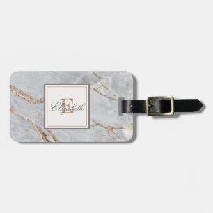 Trendy Stone Marble Texture, Monogram Luggage Tag