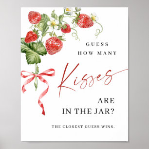 Trendy Strawberry How Many Kisses Bridal Shower Poster