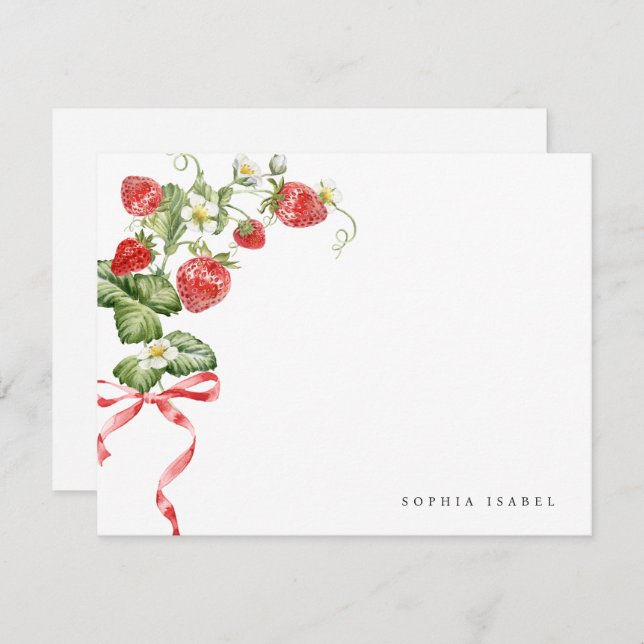 Trendy Strawberry Personalised Stationery Card (Front/Back)