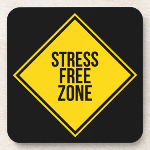 Trendy Stress Free Zone Quote Yellow Black Coaster