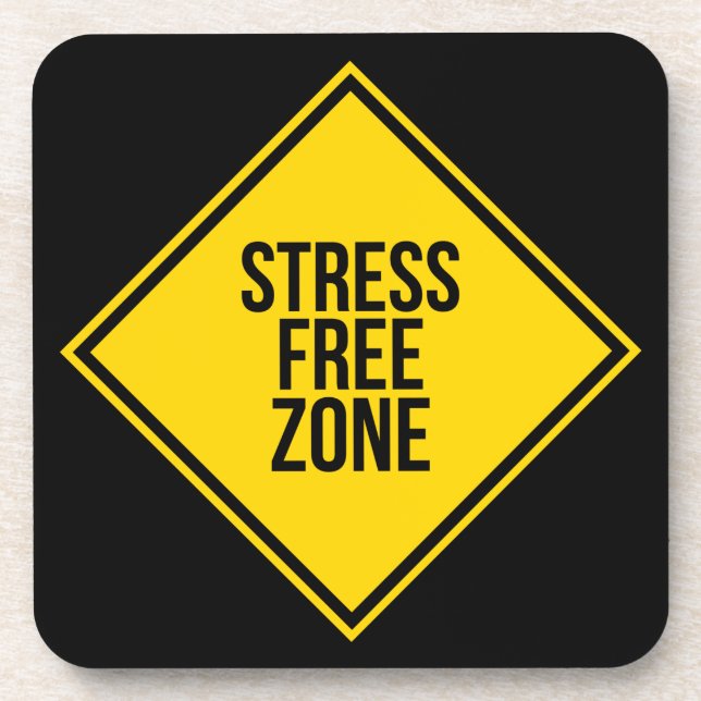 Trendy Stress Free Zone Quote Yellow Black Coaster (Front)