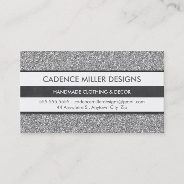 TRENDY STRIPE modern minimal silver glitter grey Business Card (Front)