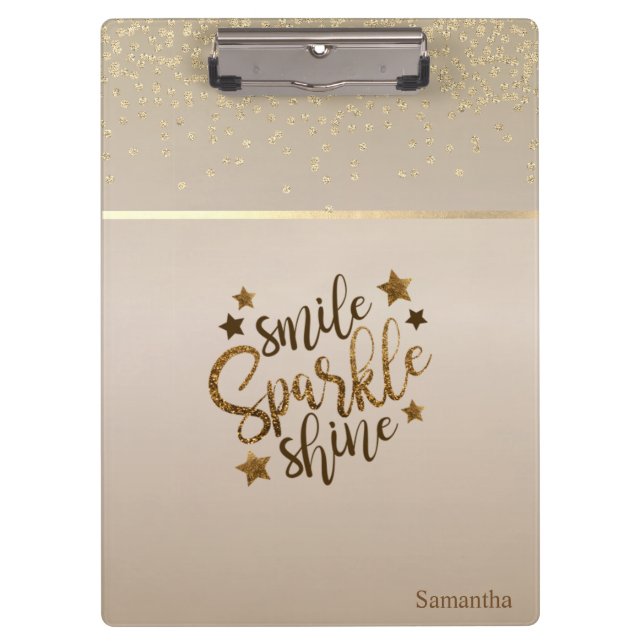 Trendy, Stripe,Smile Sparkle Shine -Personalised Clipboard (Front)