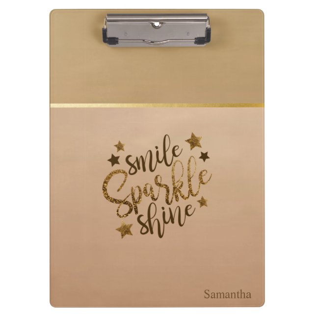 Trendy, Stripe,Smile Sparkle Shine -Personalised Clipboard (Front)