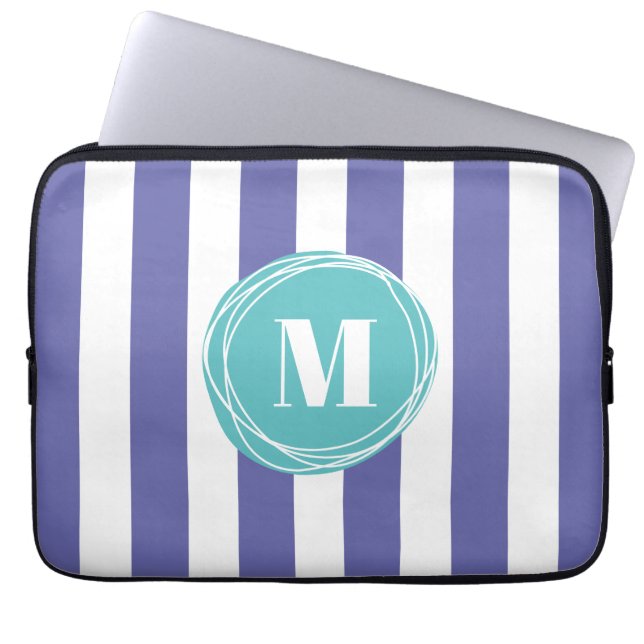 Trendy Striped Monogram Laptop Sleeve (Front)