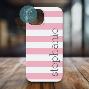 Trendy Striped Pattern with name - Pastel Pink iPhone 15 Case