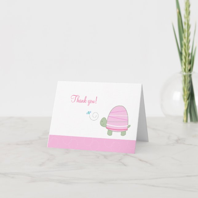 Trendy Striped Turtle Pink Folded Thank you notes (Front)