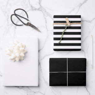 Trendy Stripes Black White Solid Color Wrapping Paper Sheet