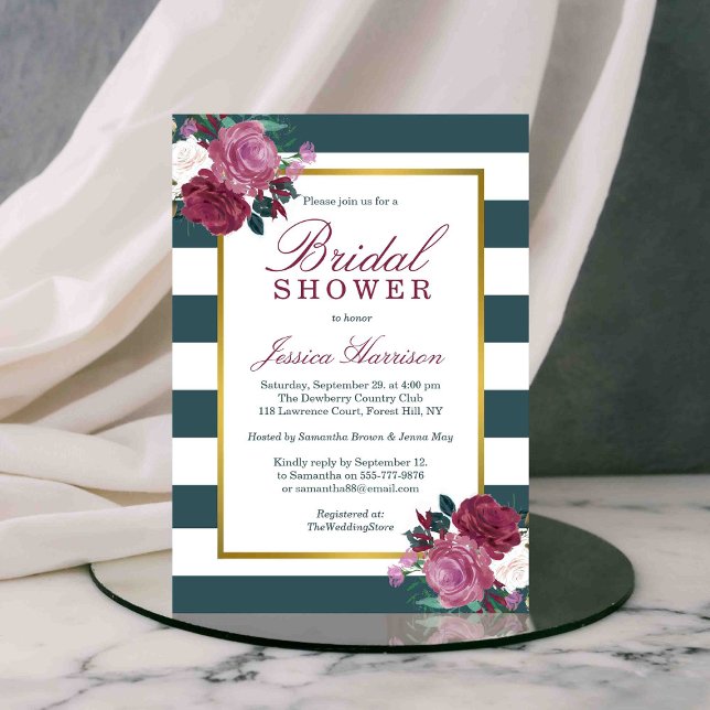 Trendy Stripes Floral Bridal Shower Invitation (Creator Uploaded)