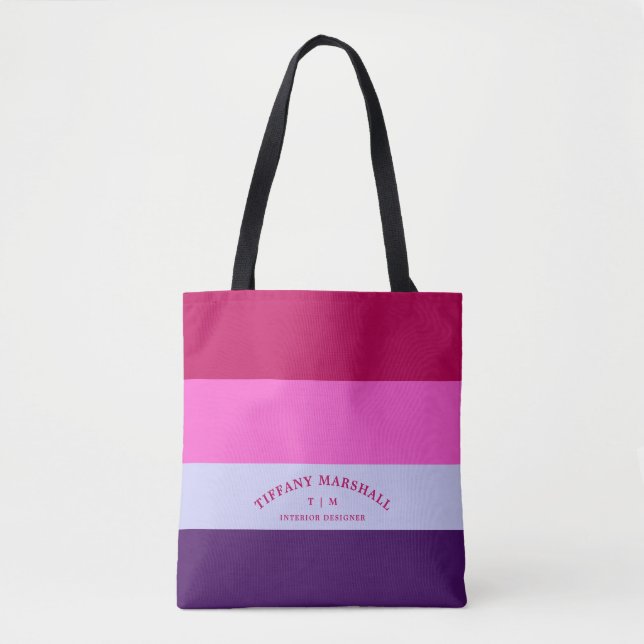 Trendy Stripes Pattern Personalised Monogram Tote Bag (Front)