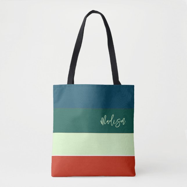 Trendy Stripes Pattern Personalised Tote Bag (Front)