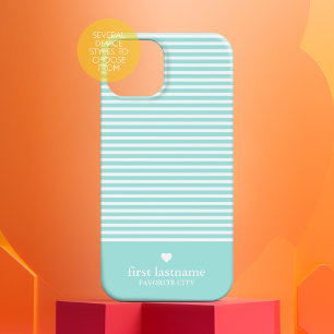 Trendy Stripes with Upscale Heart Monogram iPhone 13 Mini Case