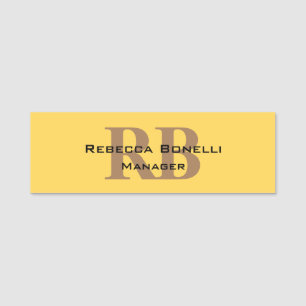 Trendy Style Monogram Minimalist Plain Yellow Name Tag