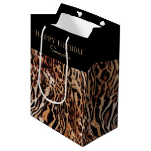 Trendy Stylish Animal Print Birthday with Name Medium Gift Bag