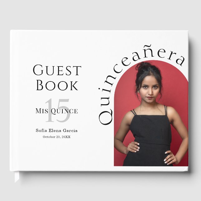 Trendy Stylish Arch Photo Quinceanera  Guest Book (Front)