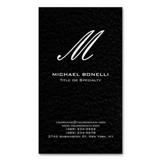 Trendy stylish black & white calligraphy monogram 	Magnetic business card (Front Vertical)