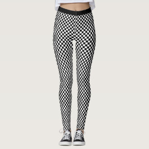 Trendy Stylish Black White Chequered Pattern Yoga Leggings