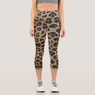 Trendy stylish bold leopard fur animal print chic capri leggings
