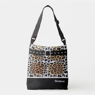 Trendy Stylish Brown White Black Leopard Custom Crossbody Bag