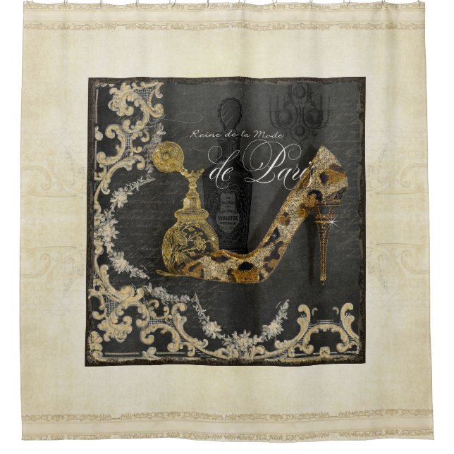 Trendy Stylish Chic Fashion Paris Shoes n Perfume Shower Curtain (Front)