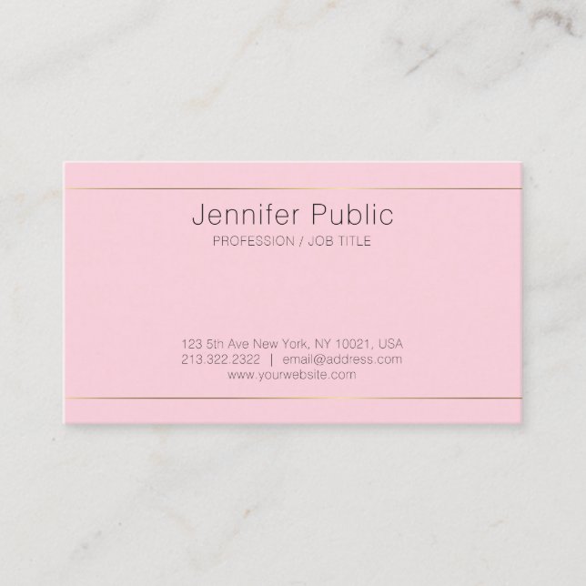 Trendy Stylish Design Pink Gold Stripes Chic Plain Business Card (Front)