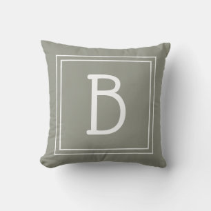 Trendy Stylish Framed Monogram Green White Initial Cushion