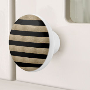 trendy stylish geometric black and gold stripes ceramic knob