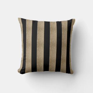 trendy stylish geometric black and gold stripes cushion