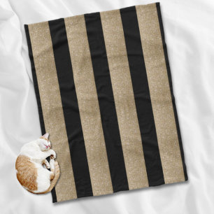 trendy stylish geometric black and gold stripes fleece blanket