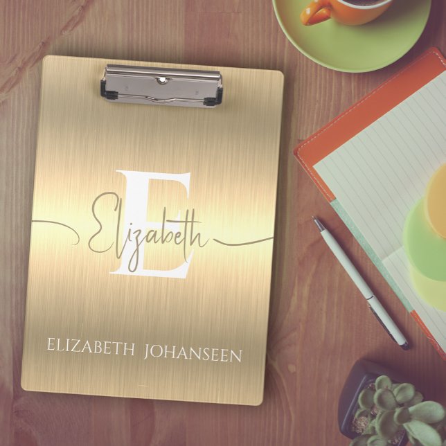 Trendy Stylish Gold Brushed Metallic Monogrammed Clipboard (Creator Uploaded)