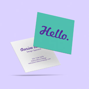 Trendy Stylish Hello Blue & Purple Casual Script  Square Business Card