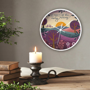 Trendy Stylish His Mercies Quote Purple Landscape Clock