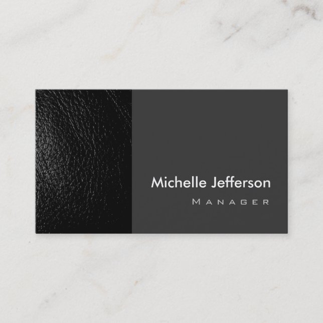 Trendy Stylish Leather Black Grey Business Card (Front)