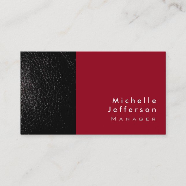 Trendy Stylish Leather Carmine Red Business Card (Front)