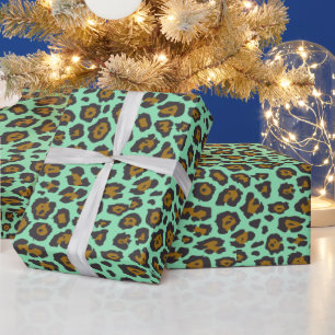 Trendy stylish leopard animal print pattern aqua wrapping paper