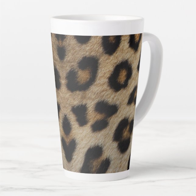 Trendy stylish leopard fur animal print pattern latte mug (Right Angle)