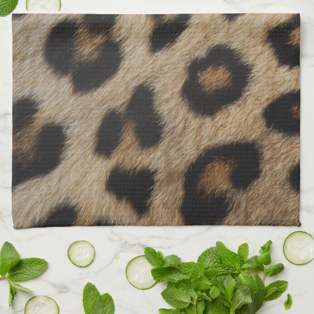 Trendy stylish leopard fur animal print pattern tea towel (Folded)
