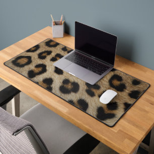 Trendy stylish leopard fur print animal pattern desk mat