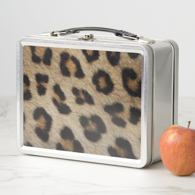 Trendy stylish leopard fur print animal pattern metal lunch box (In Situ)
