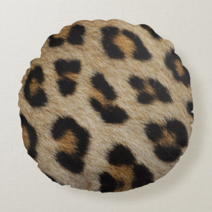 Trendy stylish leopard fur print animal pattern round cushion