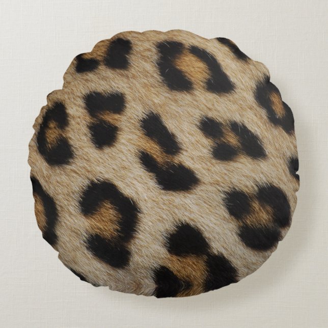 Trendy stylish leopard fur print animal pattern round cushion (Front)